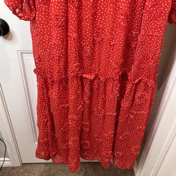 Sunday in Brooklyn Floral Polka Dot Maxi Dress Women Size M Textured Button Red - Picture 11 of 12